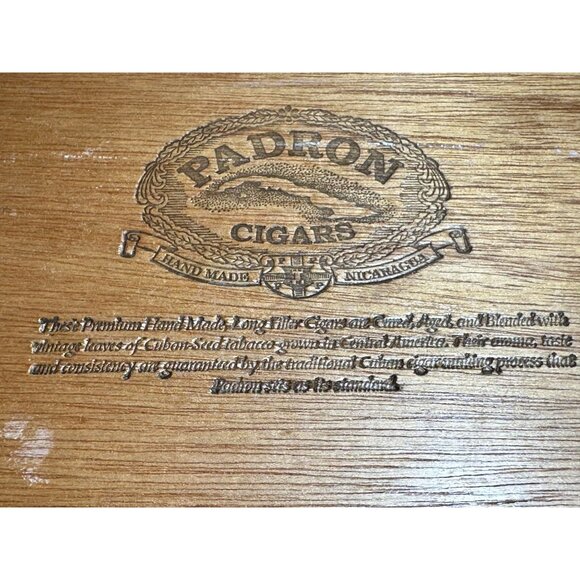 Padron Cigars Wooden Box Hinged Lid Delicias Branding Nicaragua's finest - Picture 2 of 6